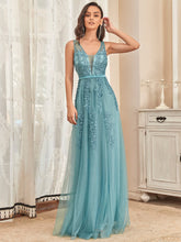 Maxi Long Elegant Ethereal Tulle Evening Dress #color_Dusty Blue 