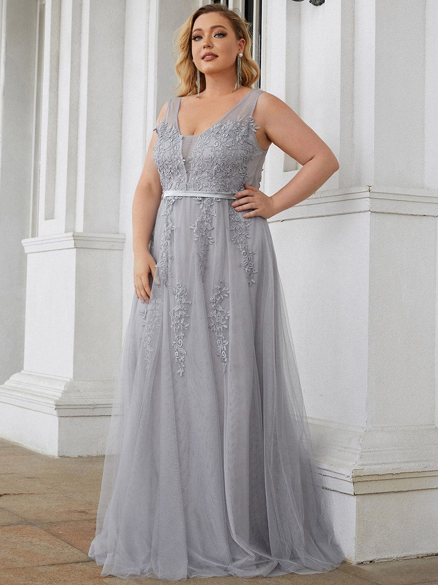 Custom Size Maxi Long Elegant Ethereal Tulle Evening Dress #color_Grey
