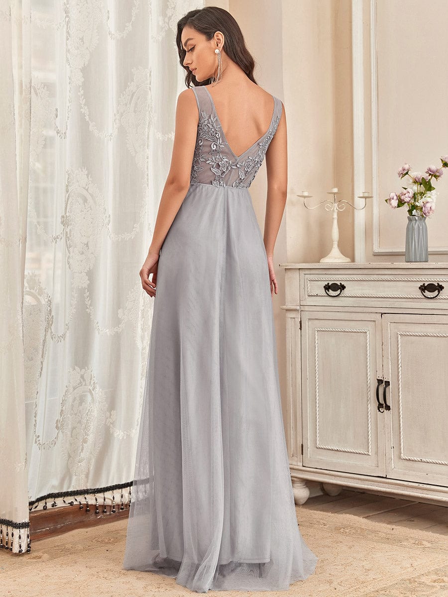 Maxi Long Elegant Ethereal Tulle Evening Dress #color_Grey 