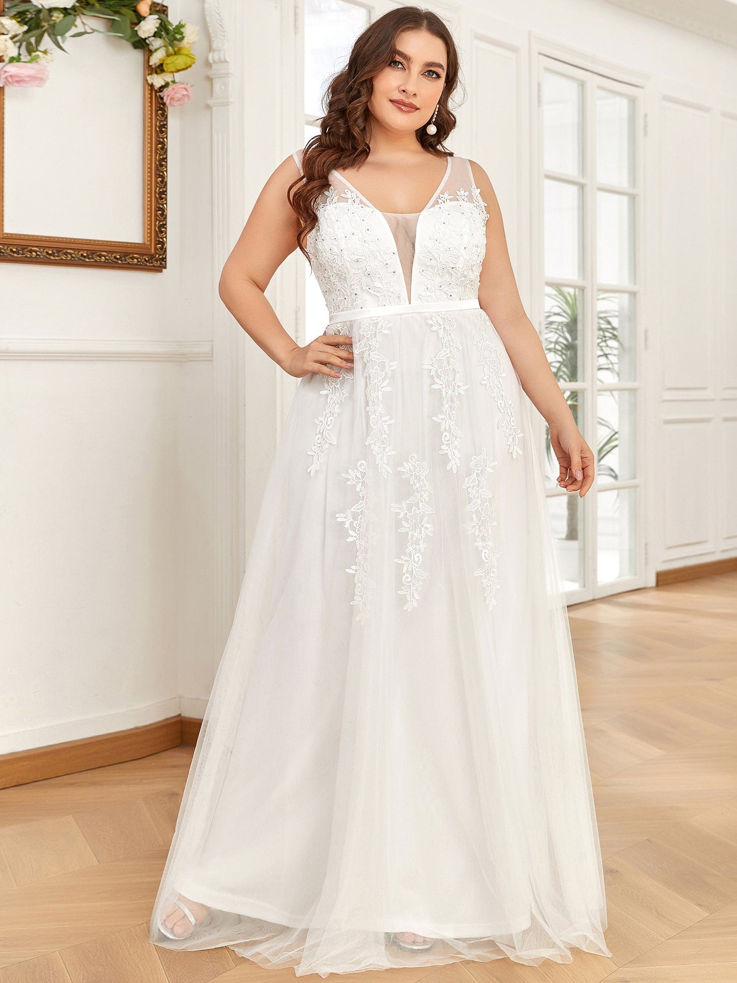 Custom Size Maxi Long Elegant Ethereal Tulle Evening Dress #color_White