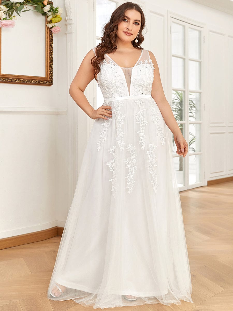 Plus Size Maxi Long Elegant Ethereal Tulle Wedding Dress #color_White 
