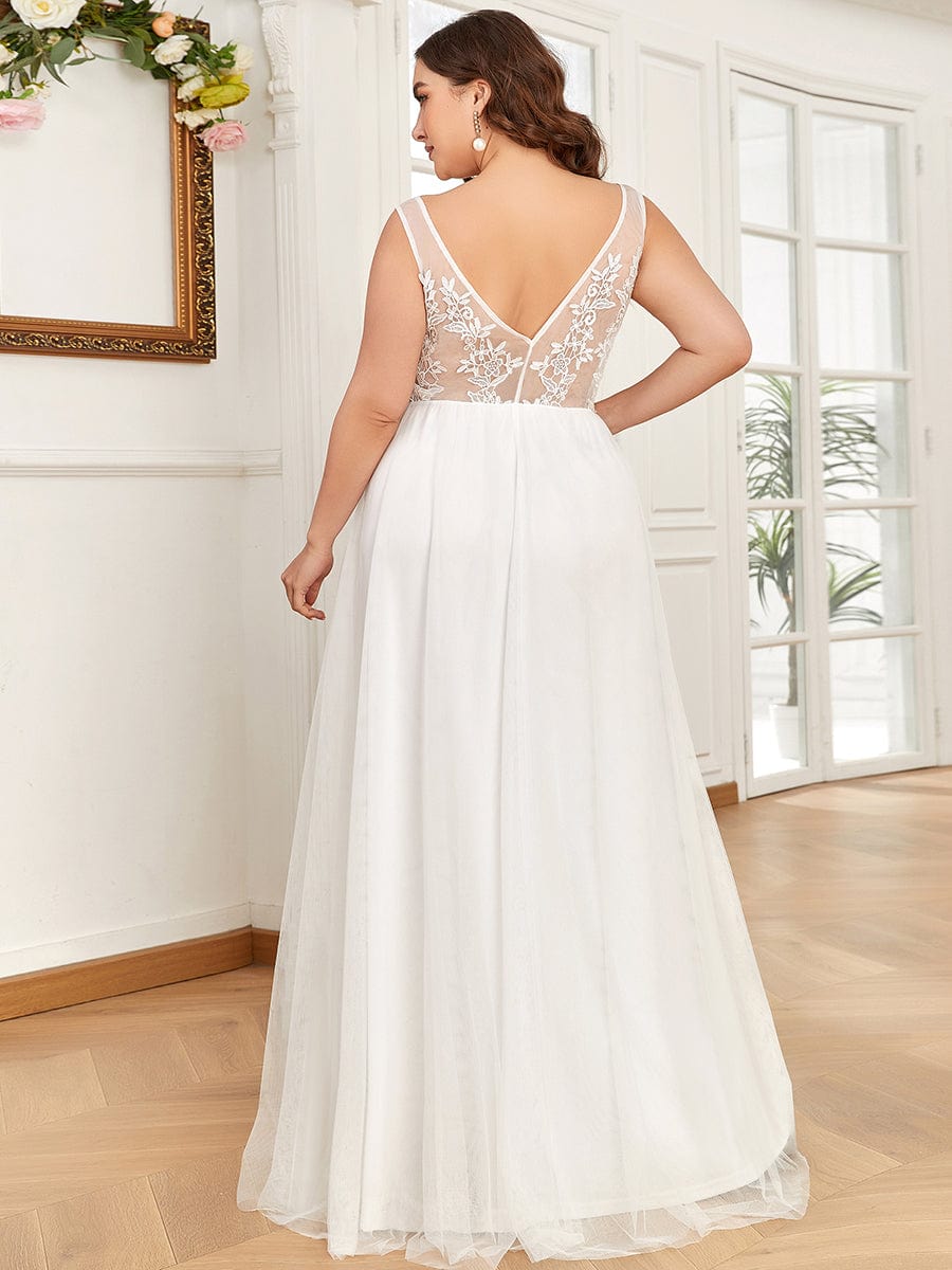 Plus Size Maxi Long Elegant Ethereal Tulle Wedding Dress #color_White 