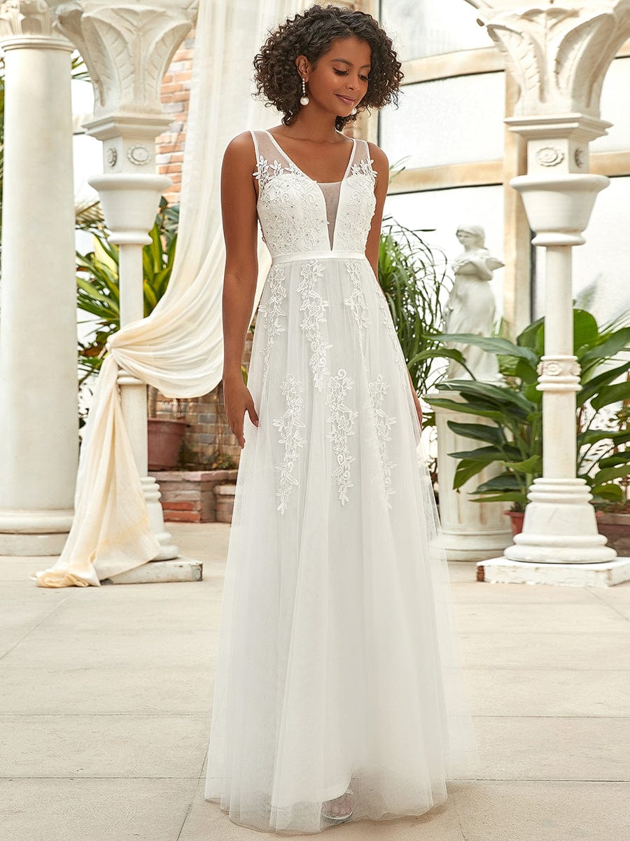Maxi Long Elegant Ethereal Tulle Wedding Dress #color_White 