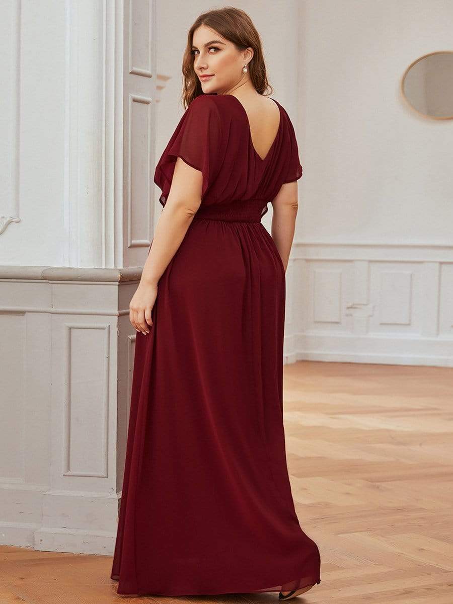 Custom Size Empire Waist Chiffon Formal Maxi Evening Dress #color_Burgundy 