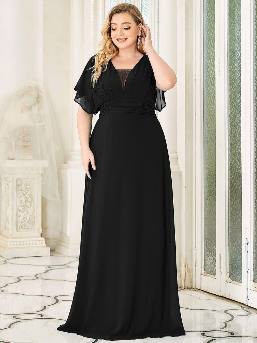 Plus Size Empire Waist Chiffon Formal Maxi Evening Dress #color_Black 
