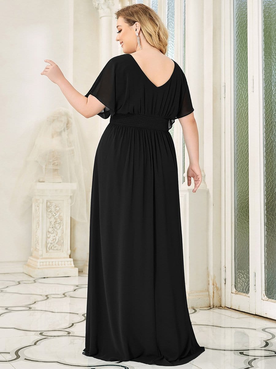 Plus Size Empire Waist Chiffon Formal Maxi Evening Dress #color_Black 