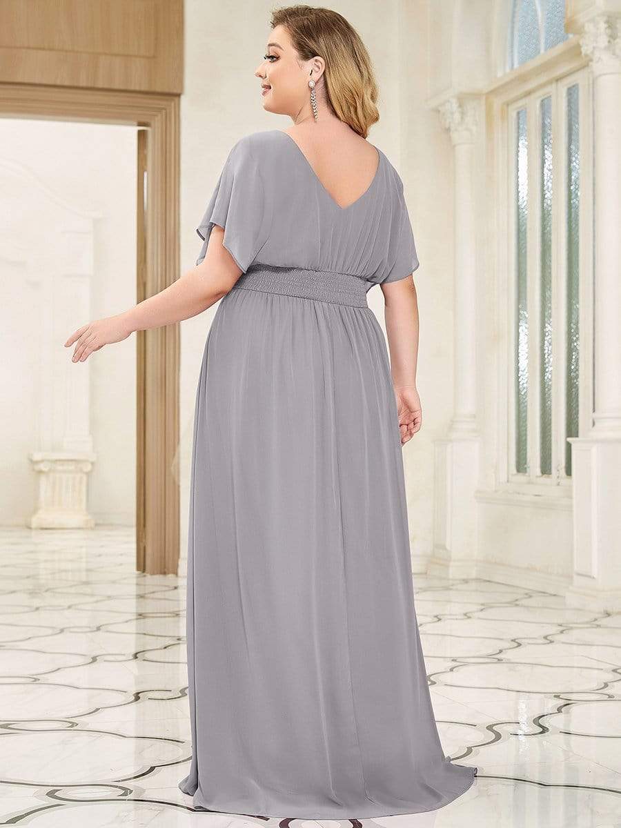 Plus Size Empire Waist Chiffon Formal Maxi Evening Dress #color_Grey 