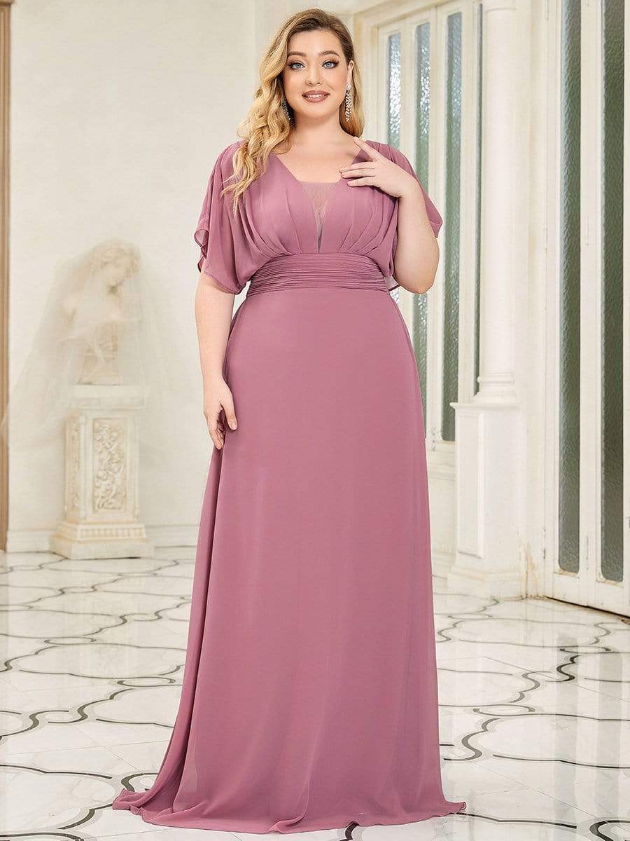 Plus Size Empire Waist Chiffon Formal Maxi Evening Dress #color_Purple Orchid 