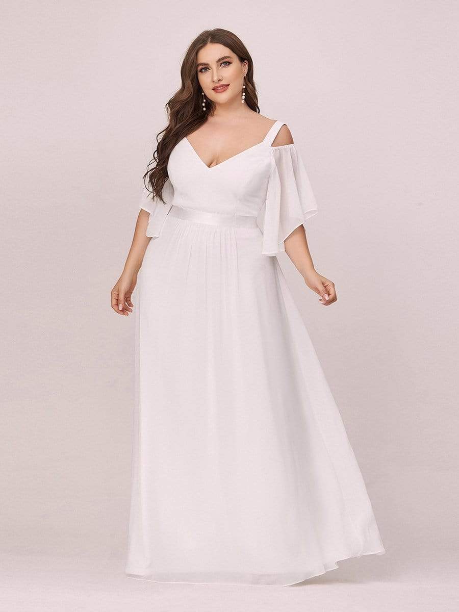 Elegant Cold Shoulder Flutter Sleeves Flowy Bridesmaid Dress
