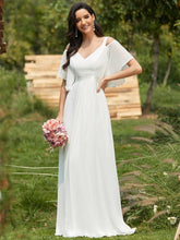 Double V Neck Cold Shoulder Flowy Chiffon Outdoor Wedding Dress #color_Cream 