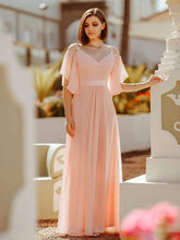 Elegant Cold Shoulder Flutter Sleeves Flowy Bridesmaid Dress #color_Pink 