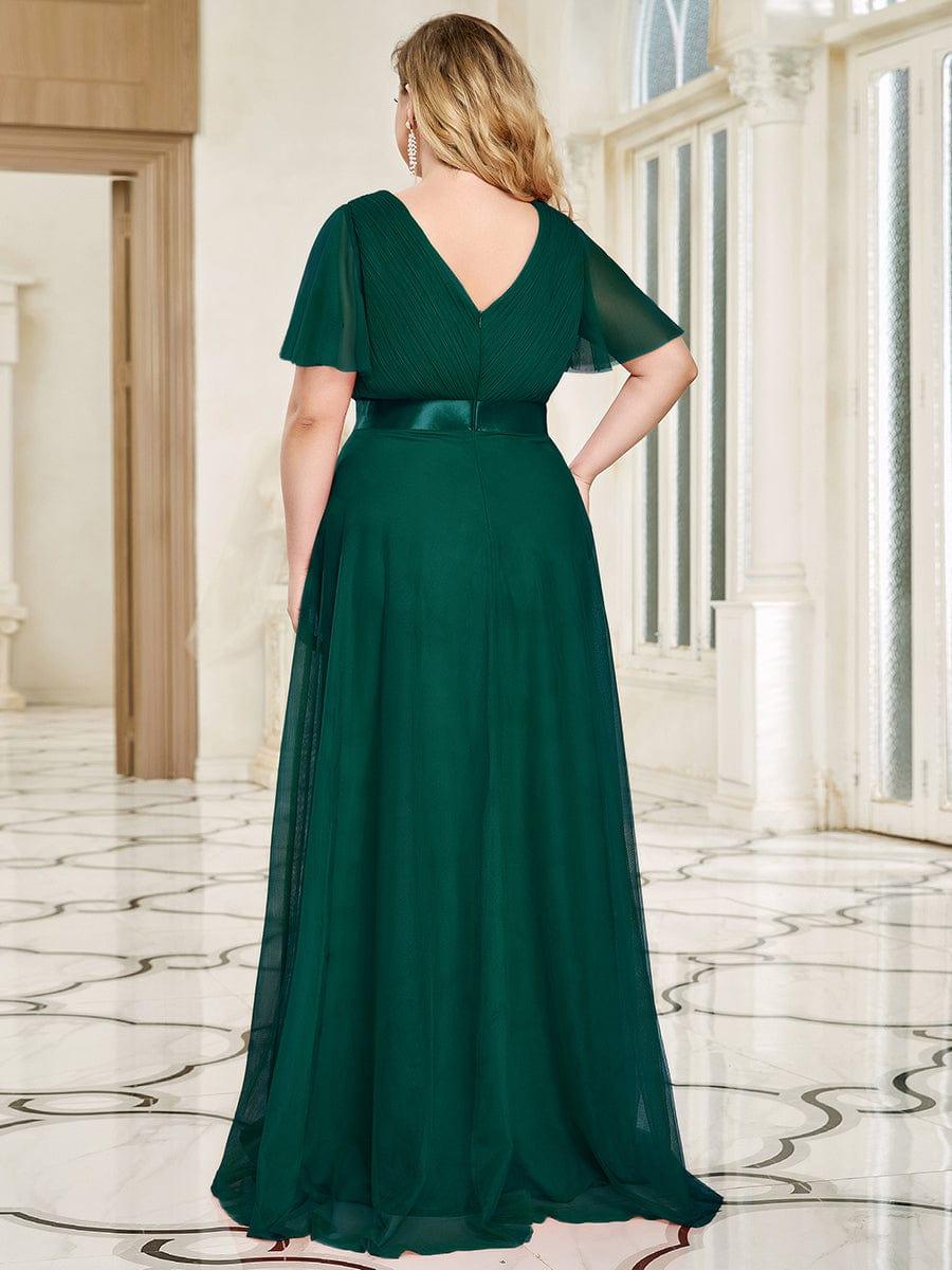 Women's Floor-Length Plus Size Formal Bridesmaid Dress with Short Sleeve #color_Dark Green