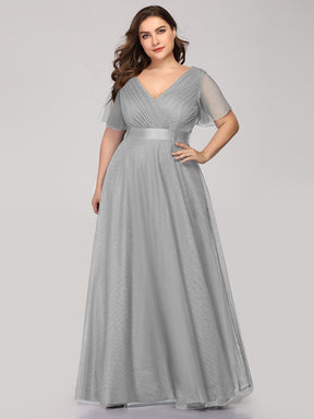 Custom Size Double V-Neck Floor-Length Short Sleeve Tulle Bridesmaid Dresses