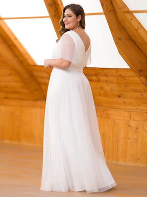 Custom Size Double V-Neck Floor-Length Short Sleeve Tulle Bridesmaid Dresses