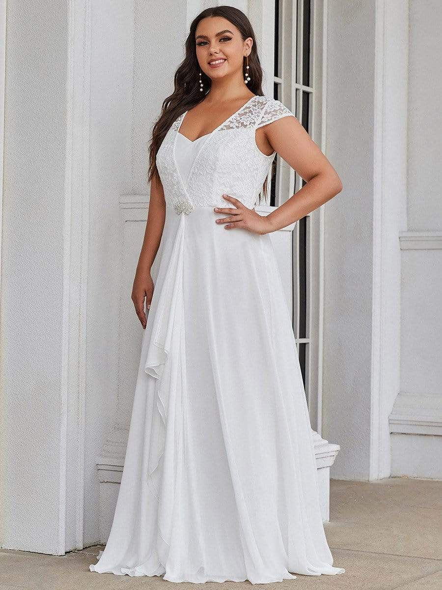 Plus Size Cap Sleeve Maxi Evening Dress for Wedding Guest #color_Cream 