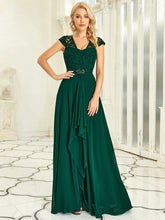 Sweetheart Floral Lace Cap Sleeve Wedding Guest Dress #color_Dark Green 