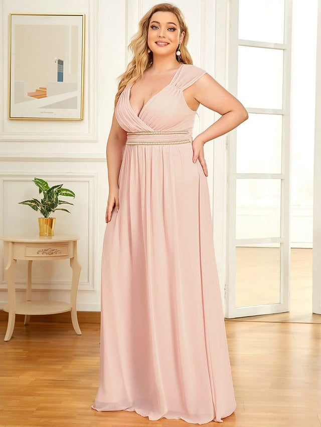 Simple V-neck Beaded Chiffon Dress Tangerine