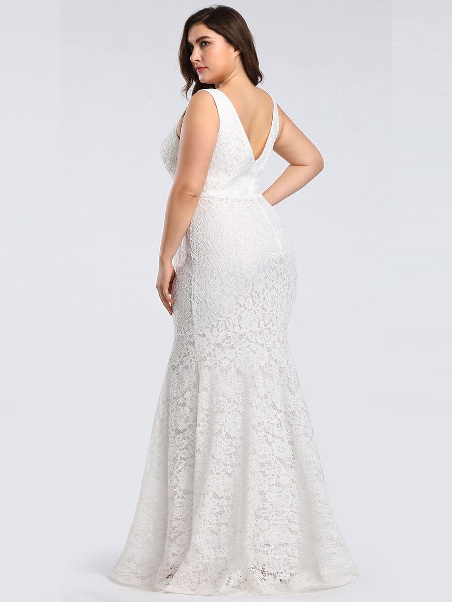 Plus Size Lace Mermaid Formal Evening Dress #color_White