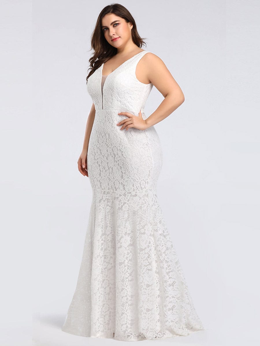 Custom Size Dainty Deep V Neck Sleeveless Fishtail Lace Wedding Dress