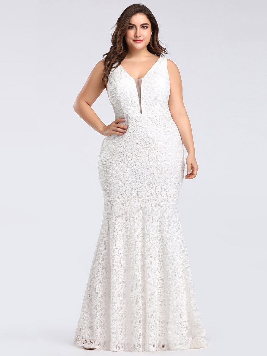 Custom Size Dainty Deep V Neck Sleeveless Fishtail Lace Wedding Dress