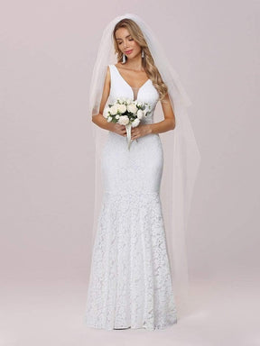 Dainty Deep V Neck Sleeveless Fishtail Lace Wedding Dress