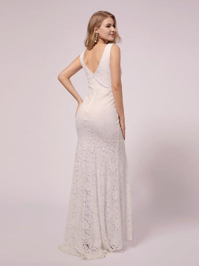 Maxi Long Lace V-neck Fishtail Maternity Dress for Wedding #color_White 