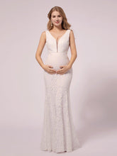 Maxi Long Lace V-neck Fishtail Maternity Dress for Wedding #color_White 