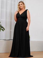 Plus Size Sleeveless V-Neck Semi-Formal Chiffon Bridesmaid Dress #color_Black