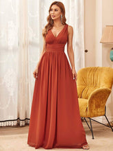 Elegant Sleeveless V-Neck Semi-Formal Maxi Chiffon Bridesmaid Dress #color_Burnt Orange