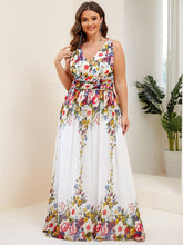 Plus Size Sleeveless V-Neck Semi-Formal Chiffon Bridesmaid Dress #color_Printed Cream