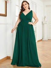 Plus Size Sleeveless V-Neck Semi-Formal Chiffon Bridesmaid Dress #color_Dark Green