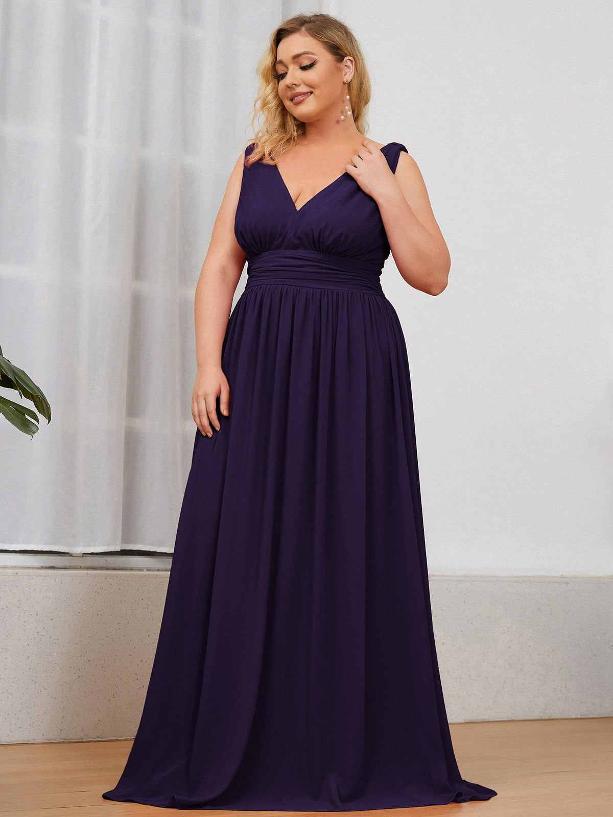 Custom Size Chiffon Sleeveless V-Neck Maxi Bridesmaid Dress #color_Dark Purple