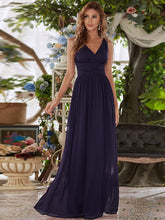Sleeveless V-Neck Plain Maxi Chiffon Bridesmaid Dress #color_Dark Purple