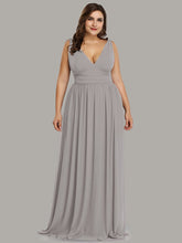 Plus Size Sleeveless V-Neck Semi-Formal Chiffon Bridesmaid Dress #color_Grey