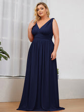 Plus Size Sleeveless V-Neck Semi-Formal Chiffon Bridesmaid Dress #color_Navy Blue
