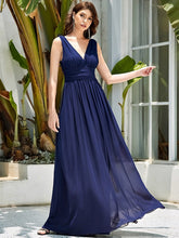 Sleeveless V-Neck Plain Maxi Chiffon Bridesmaid Dress #color_Navy Blue