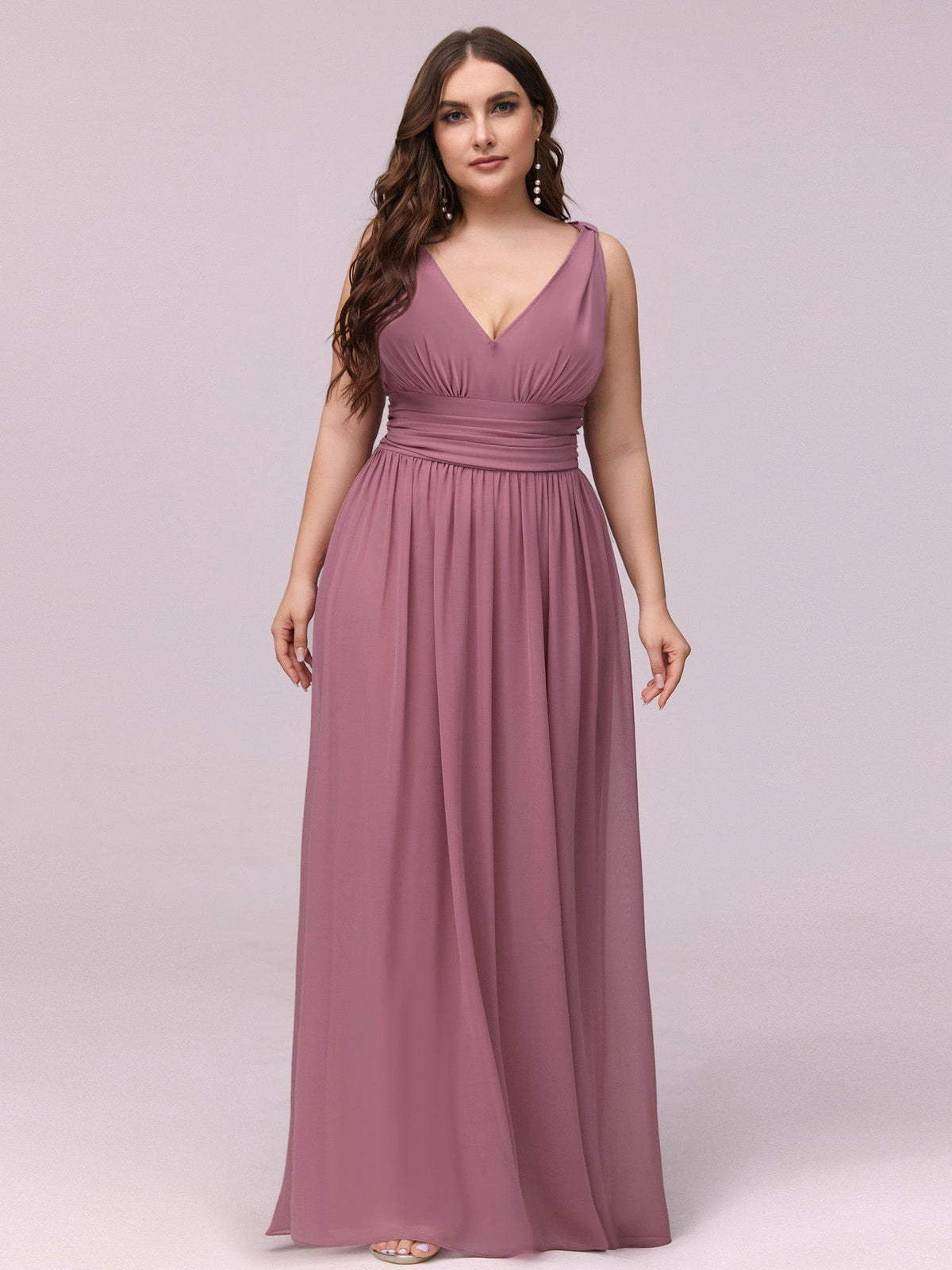 Custom Size Chiffon Sleeveless V-Neck Maxi Bridesmaid Dress #color_Purple Orchid
