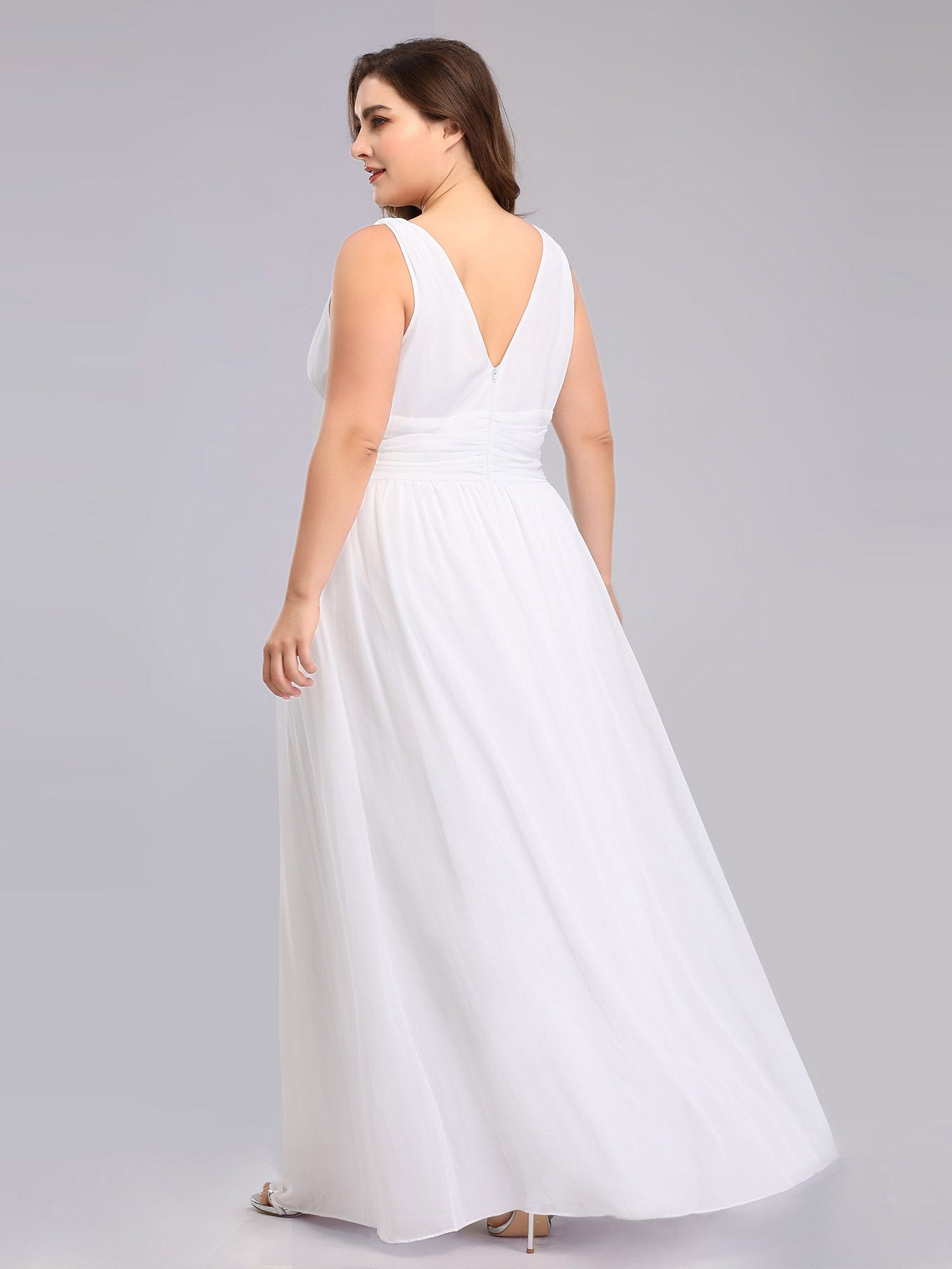Custom Size Chiffon Sleeveless V-Neck Maxi Bridesmaid Dress #color_White
