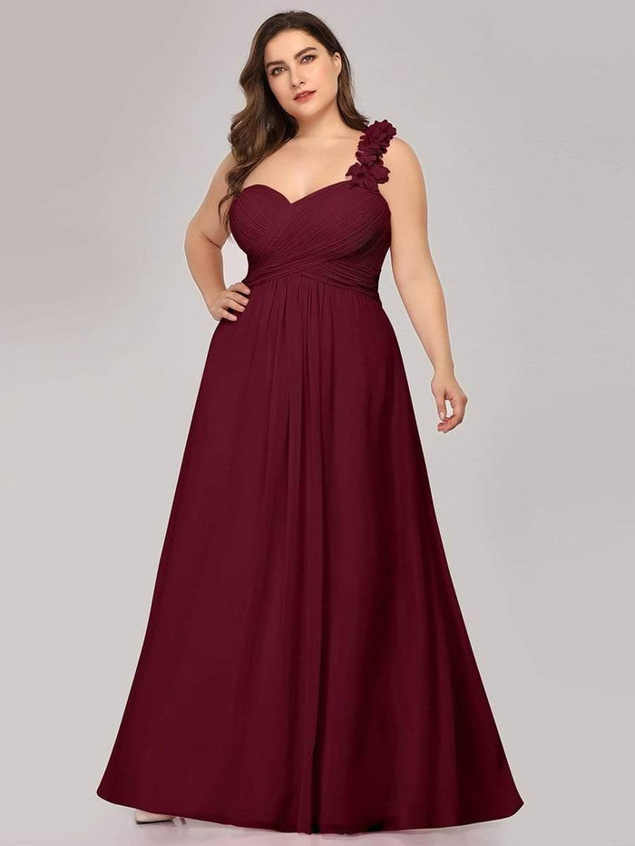 One Shoulder Tulle Long Bridesmaid Dresses Peach Plus Size