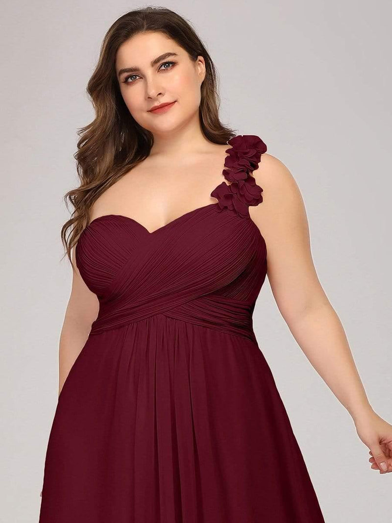 One Shoulder Tulle Long Bridesmaid Dresses Silver Plus Size