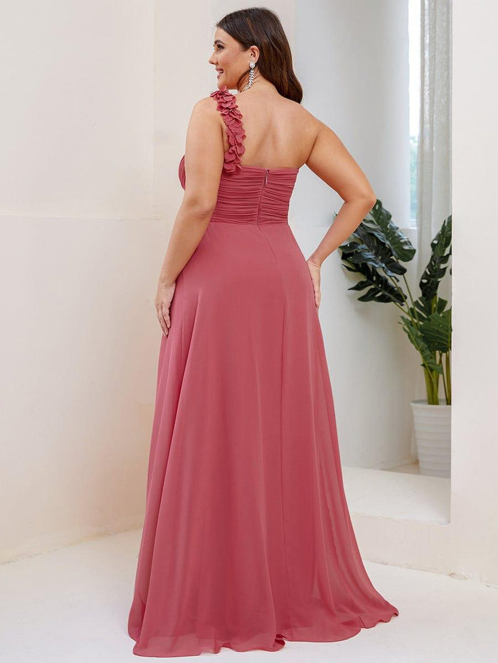One Shoulder Unique design Slim-fit Pleated Fan Midi Bridesmaids Dress