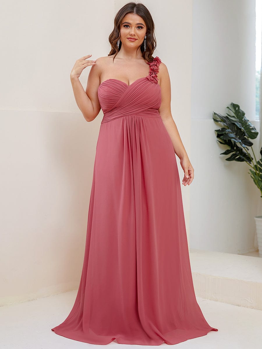 Custom Size Chiffon Sweetheart Pleated One Shoulder Bridesmaid Dress #color_Cameo Brown
