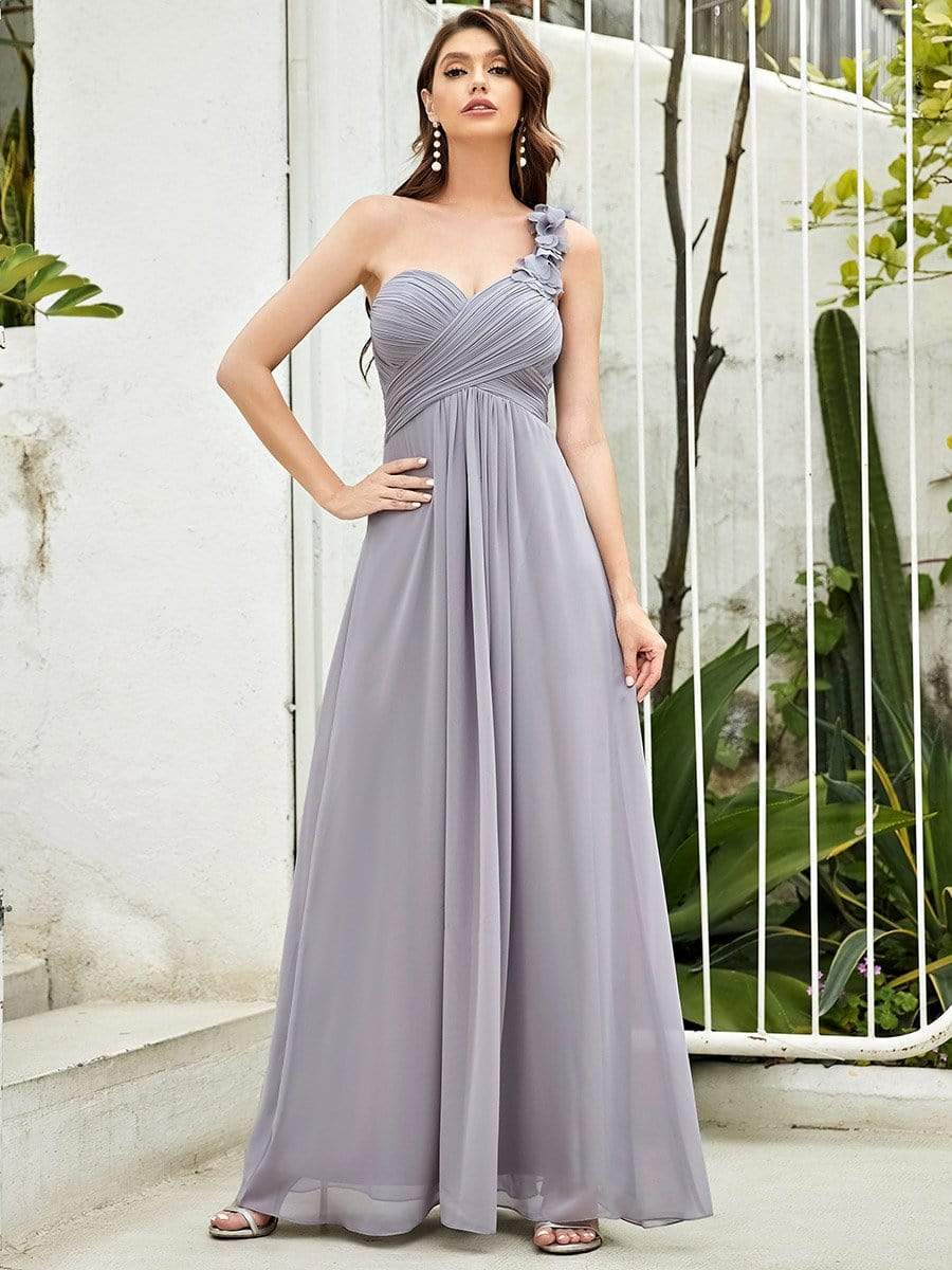 Chiffon One Shoulder Maxi Long Bridesmaid Dresses for Women #color_Grey