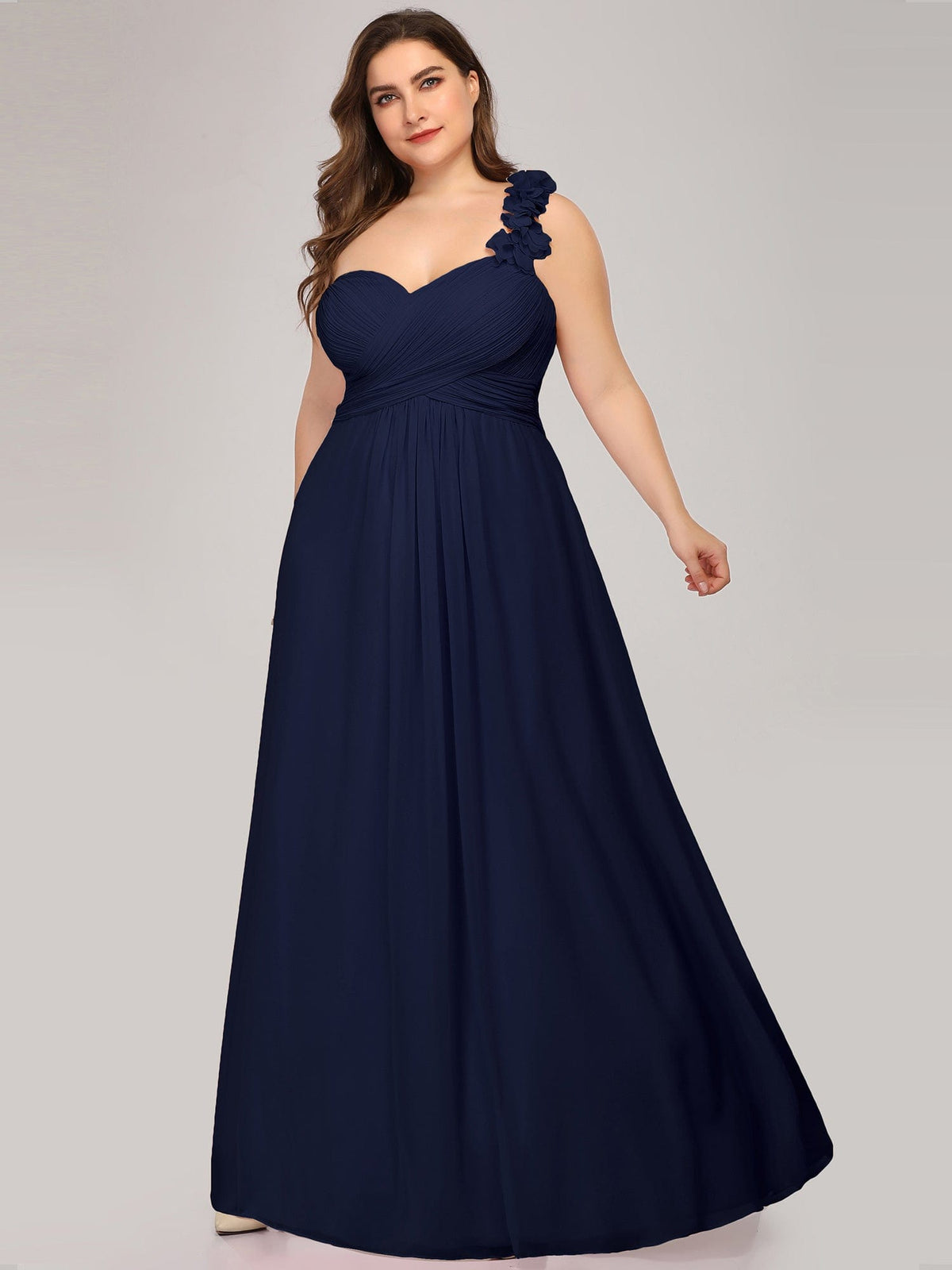 Custom Size Chiffon Sweetheart Pleated One Shoulder Bridesmaid Dress #color_Navy Blue