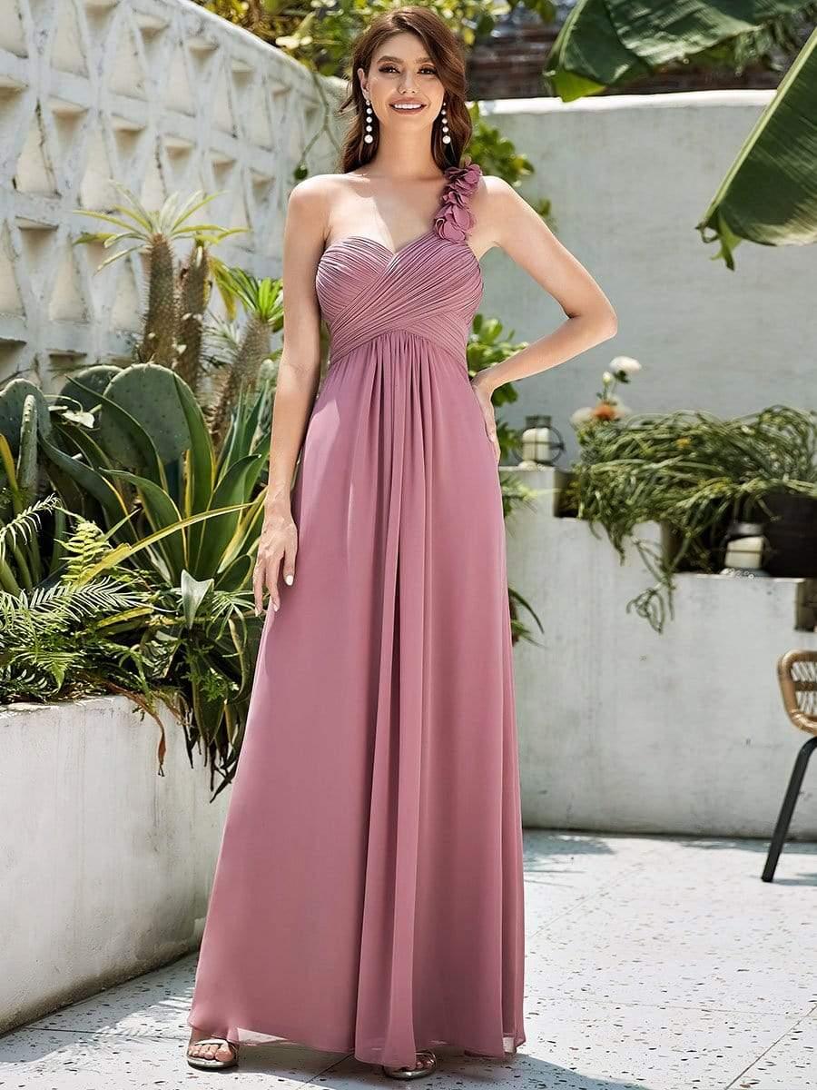One shoulder pink bridesmaid dress online