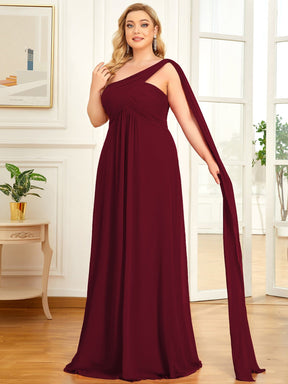 Custom Size Pleated One Shoulder Long Chiffon Evening Dress