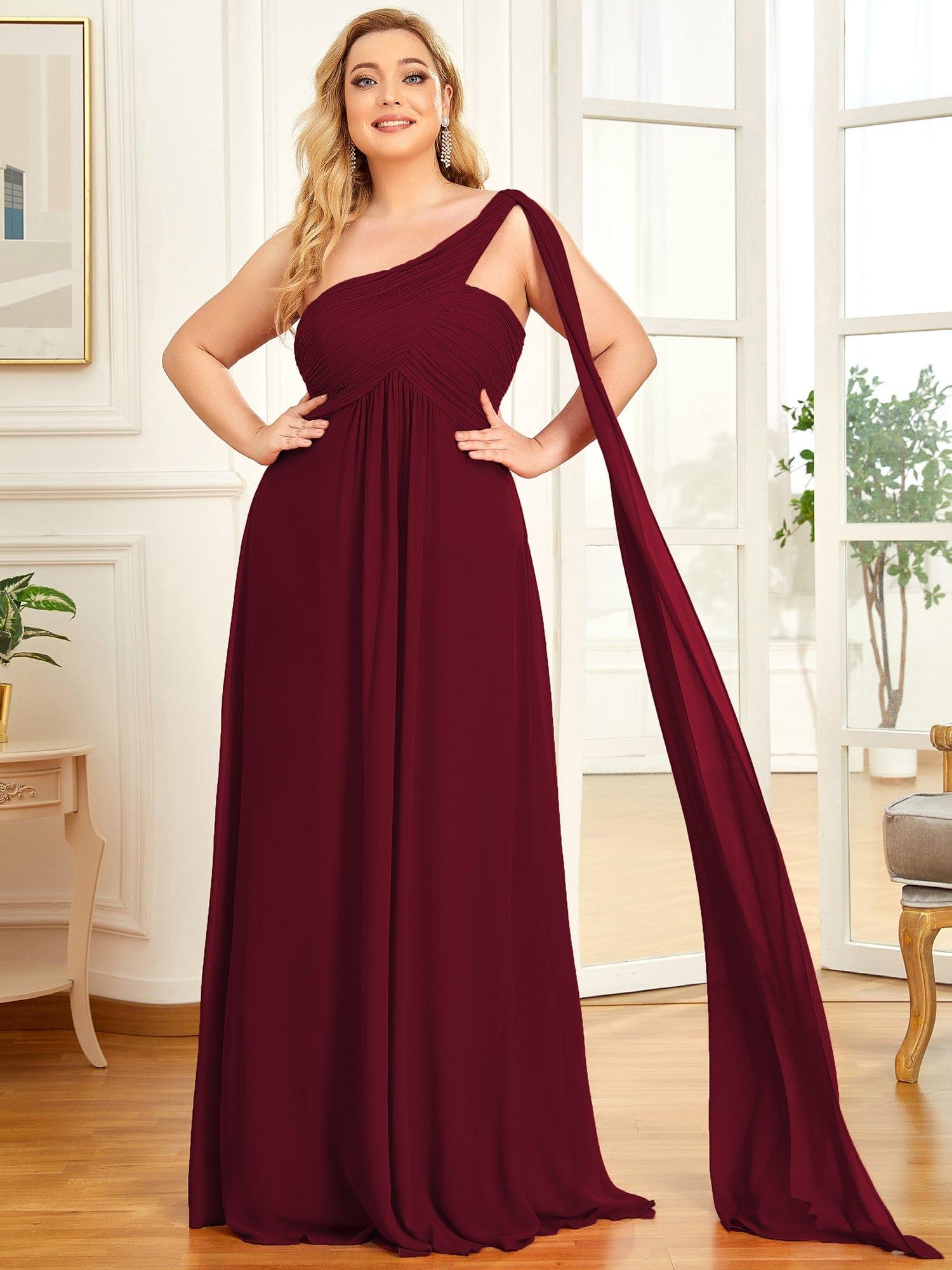 Custom Size Pleated One Shoulder Long Chiffon Evening Dress