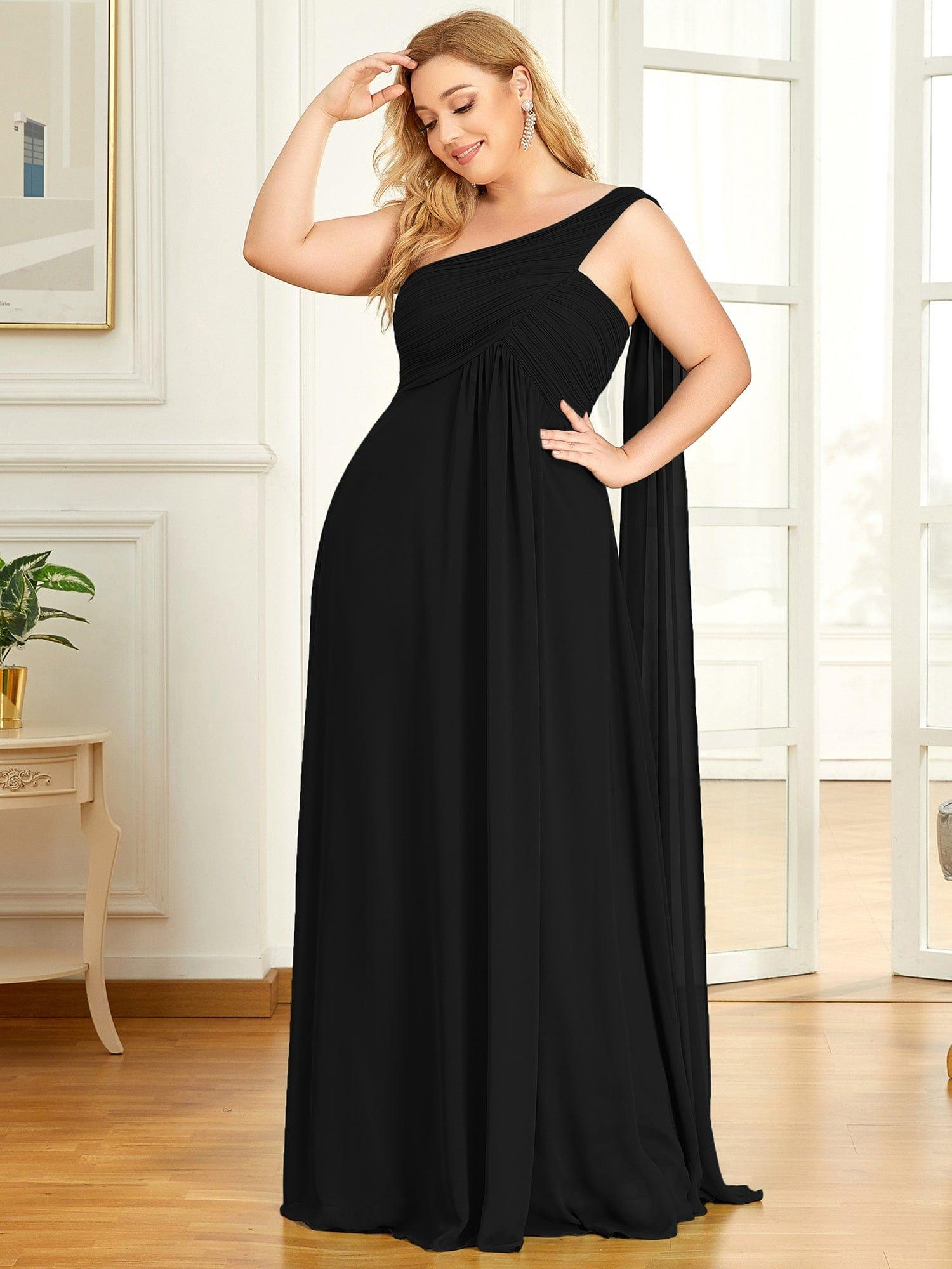 Custom Size Pleated One Shoulder Long Chiffon Evening Dress