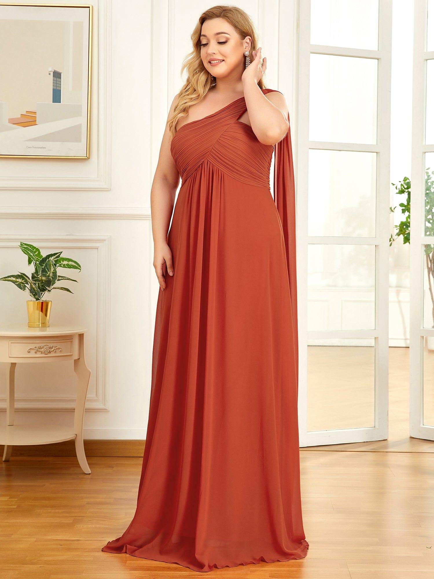 Custom Size Pleated One Shoulder Long Chiffon Evening Dress