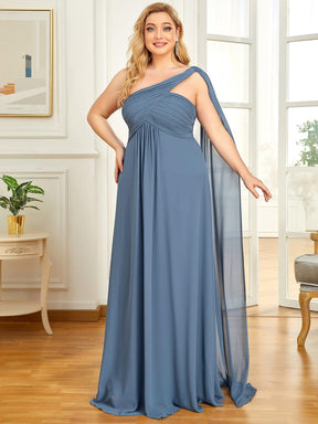 Custom Size Pleated One Shoulder Long Chiffon Evening Dress